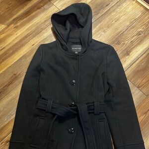 Braetan Womens Medium Cotton Blend Black pea Coat with Tie